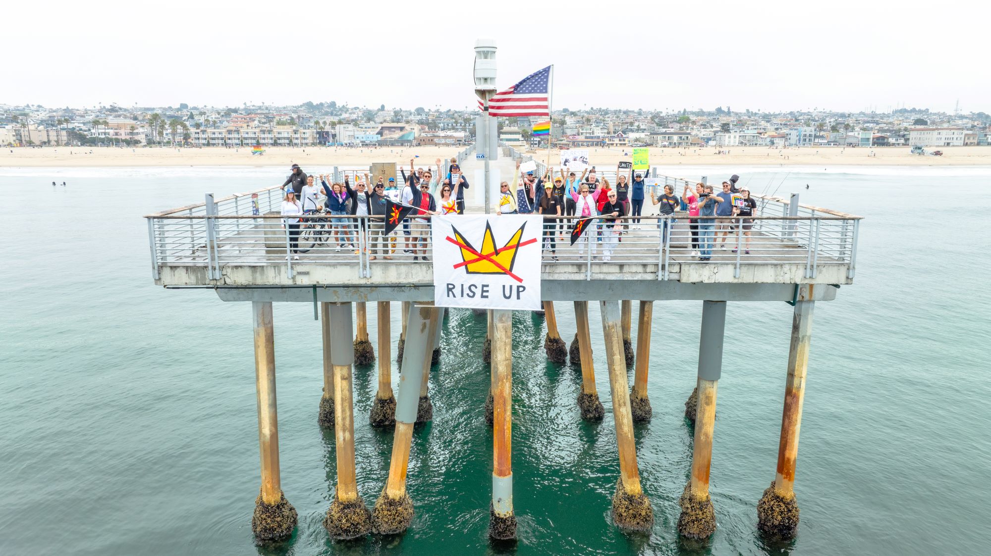 No King banner hung from Hermosa Beach Pier