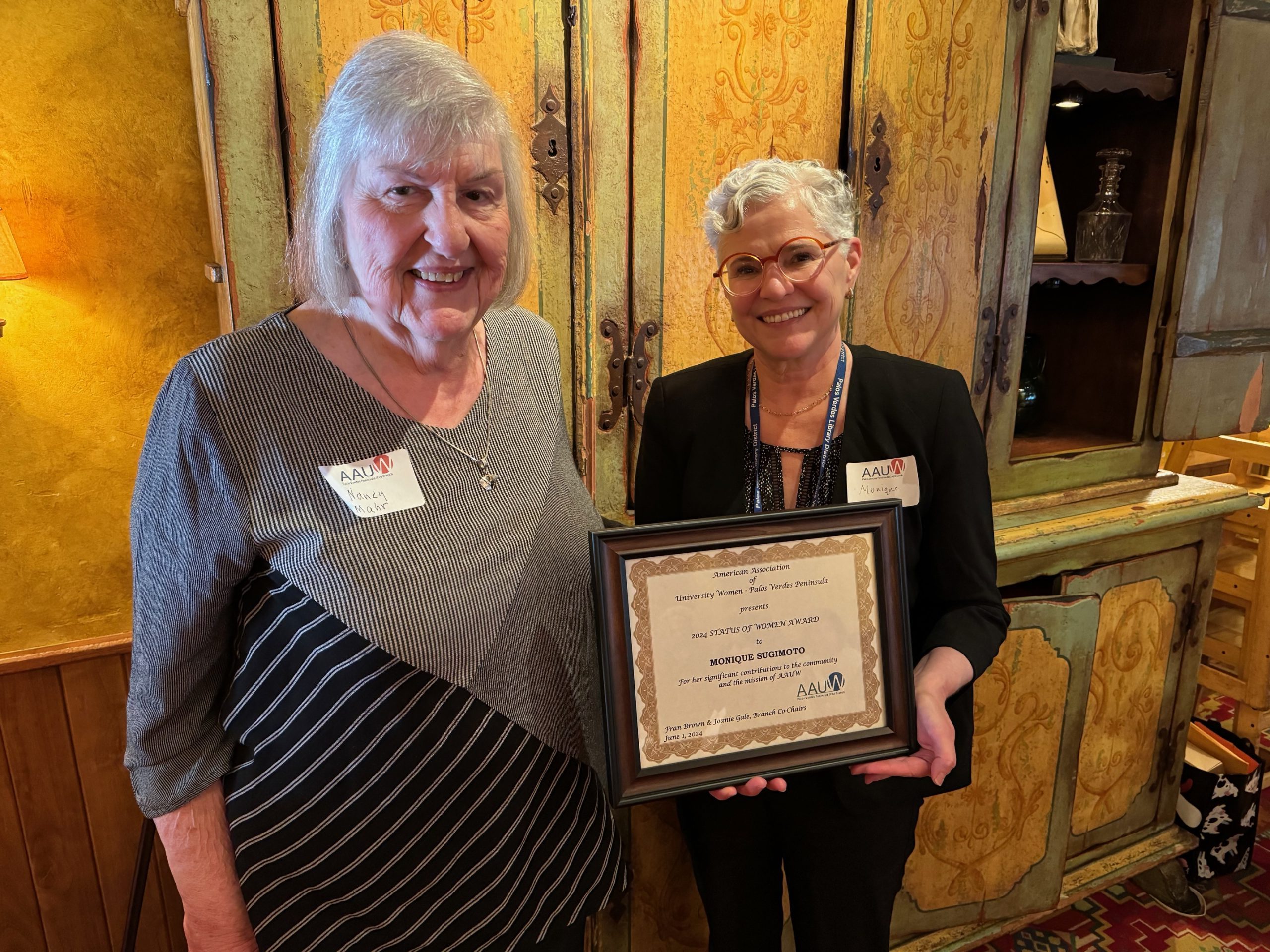 American Association of University Women presents Monique Sugimoto with the Status of Women Award
